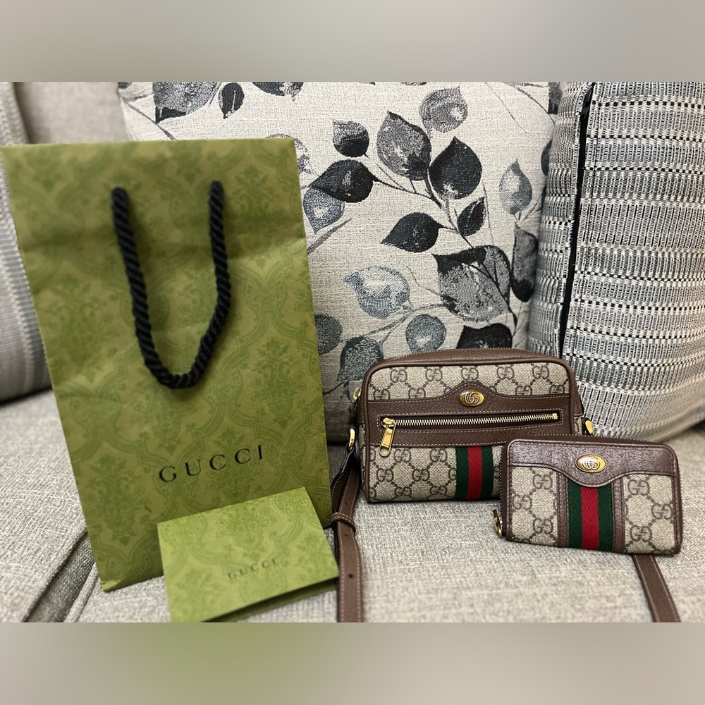 Gucci Ophidia GG Supreme mini bag and matching mini Ophidia wallet